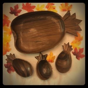 Mid century monkey pod pineapple wood dish set